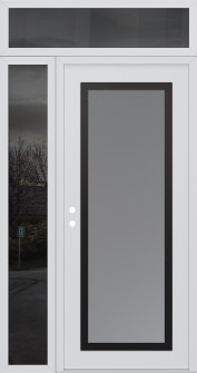 Diamond C1 52" x 96" white/white frosted Glass Panel black RHI with Sidelite and Transom mirrored Glass