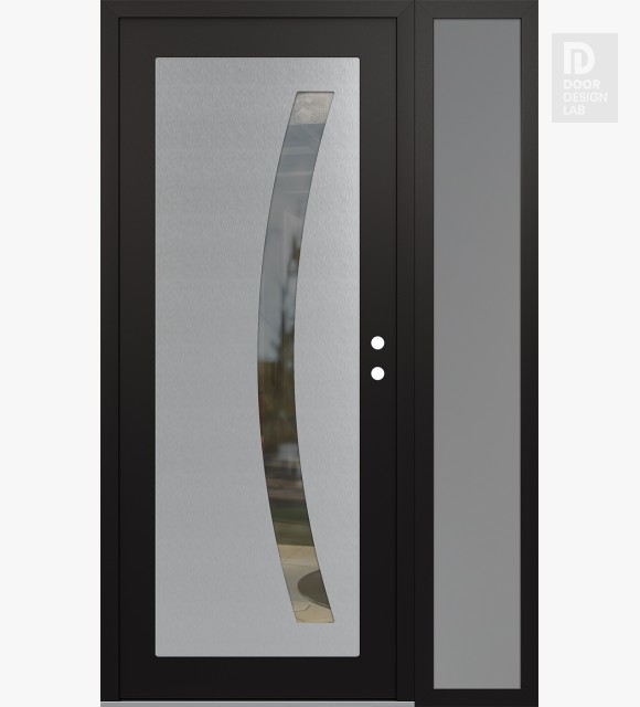 Modern Steel Front Door Diamond C4 48" x 80" black/black clear Glass Panel stainless steel LHI with Sidelite frosted Glass