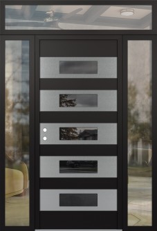 Diamond D5 68" x 96" black/black Mirrored Glass Panel stainless steel RHI with 2 Sidelites and Transom clear Glass