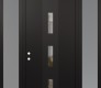Modern Steel Front Door DIAMOND A7 64" X 96" BLACK/BLACK CLEAR GLASS PANEL BLACK RHI WITH 2 SIDELITES AND TRANSOM FROSTED GLASS