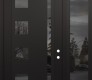 Modern Steel Front Door Diamond C3 48" x 96" black/black mirrored Glass Panel black LHI with Sidelite and Transom mirrored Glass
