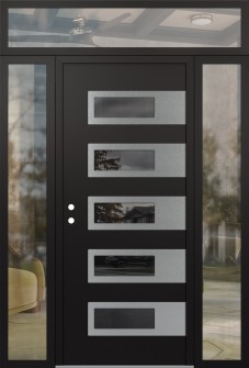 Diamond D3 68" x 96" black/black mirrored Glass Panel stainless steel RHI with 2 Sidelites and Transom clear Glass