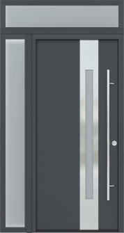 MODERN FRONT STEEL DOOR ZEPHYR ANTRACIT/WHITE 49 1/4" X 95 11/16" LHI + SIDELITE LEFT/TRANSOM