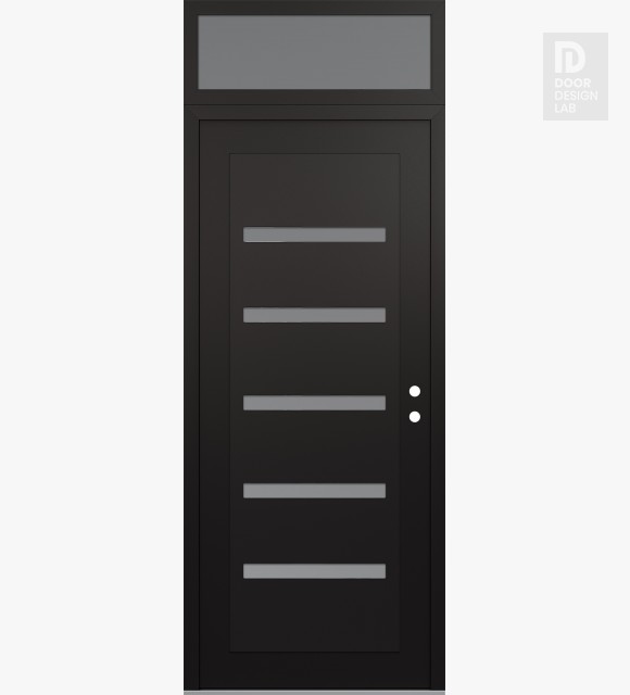 Modern Steel Front Door Diamond C7 36" x 96" black/white frosted Glass Panel black LHI with Transom frosted Glass