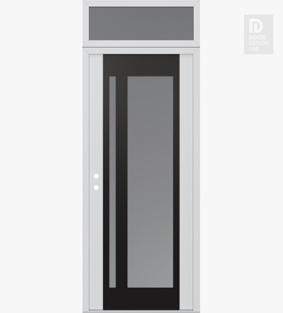 Modern Steel Front Door Diamond C15 36" x 96" white/white frosted Glass Panel black RHI with Transom frosted Glass