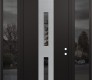 Modern Steel Front Door DIAMOND A6 68" X 96" BLACK/BLACK MIRRORED GLASS PANEL STAINLESS STEEL LHI WITH 2 SIDELITES AND TRANSOM MIRRORED GLASS