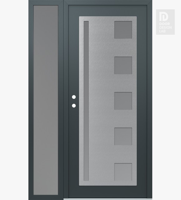 Modern Steel Front Door Diamond C3 50" x 80" anthracite/anthracite frosted Glass Panel stainless steel RHI with Sidelite frosted Glass