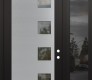 Modern Steel Front Door Diamond C5 48" x 96" black/black clear Glass Panel stainless steel LHI with Sidelite and Transom mirrored Glass