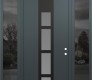 Modern Steel Front Door DIAMOND A10 68" X 96" ANTHRACITE/ANTHRACITE FROSTED GLASS PANEL BLACK LHI WITH 2 SIDELITES AND TRANSOM MIRRORED GLASS