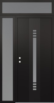 DIAMOND A5 50" X 96" BLACK/WHITE FROSTED GLASS PANEL BLACK RHI WITH SIDELITE AND TRANSOM FROSTED GLASS