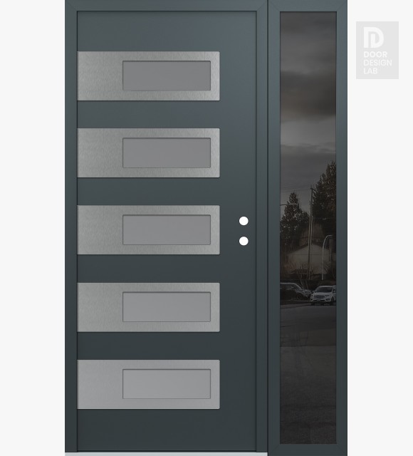 Modern Steel Front Door Diamond D3 52" x 80" anthracite/anthracite frosted Glass Panel stainless steel LHI with Sidelite mirrored Glass