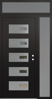 Diamond D7 50" x 96" black/black clear Glass Panel stainless steel LHI with Sidelite and Transom frosted Glass