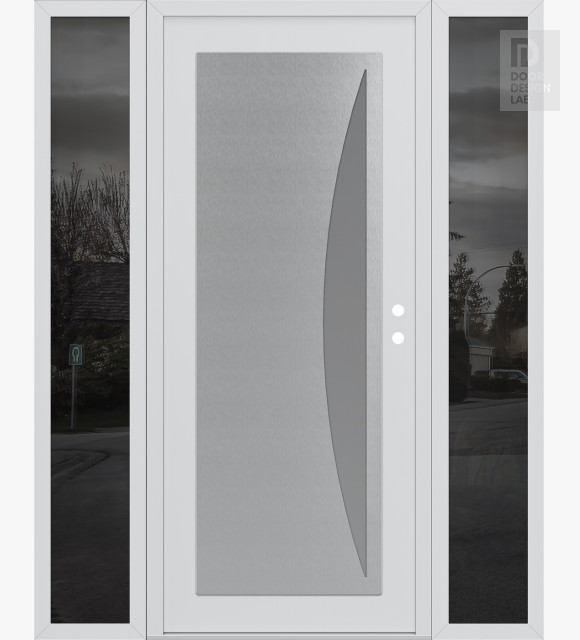 Modern Steel Front Door Diamond C13 64" x 80" white/white frosted Glass Panel stainless steel LHI with 2 Sidelites mirrored Glass