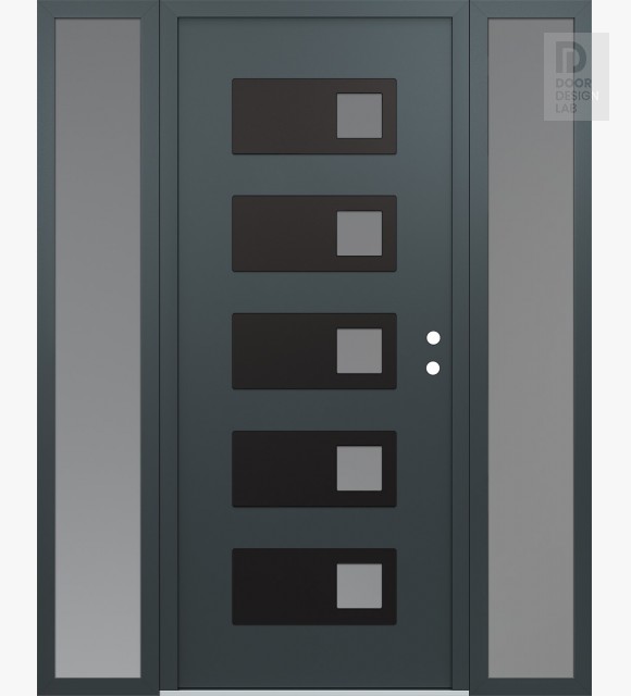 Modern Steel Front Door Diamond D2 68" x 80" anthracite/anthracite frosted Glass Panel black LHI with 2 Sidelites frosted Glass