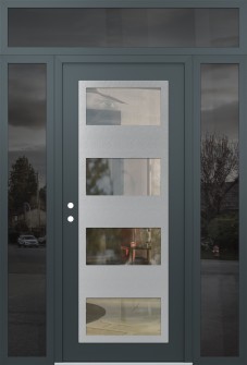 Diamond C2 68" x 96" anthracite/anthracite clear Glass Panel stainless steel RHI with 2 Sidelites and Transom mirrored Glass