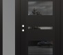 Modern Steel Front Door Diamond C10 48" x 80" black/black mirrored Glass Panel black RHI with Sidelite frosted Glass