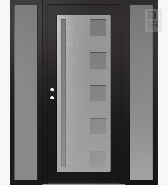 Modern Steel Front Door Diamond C3 60" x 80" black/white frosted Glass Panel stainless steel RHI with 2 Sidelites frosted Glass