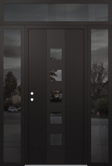 DIAMOND A13 68" X 96" BLACK/BLACK MIRRORED GLASS PANEL BLACK RHI WITH 2 SIDELITES AND TRANSOM MIRRORED GLASS