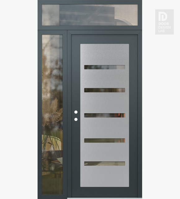 Modern Steel Front Door Diamond C7 52" x 96" anthracite/anthracite clear Glass Panel stainless steel RHI with Sidelite and Transom clear Glass