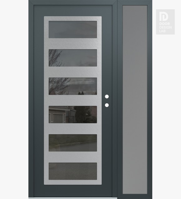 Modern Steel Front Door Diamond C9 50" x 80" anthracite/anthracite mirrored Glass Panel stainless steel LHI with Sidelite frosted Glass