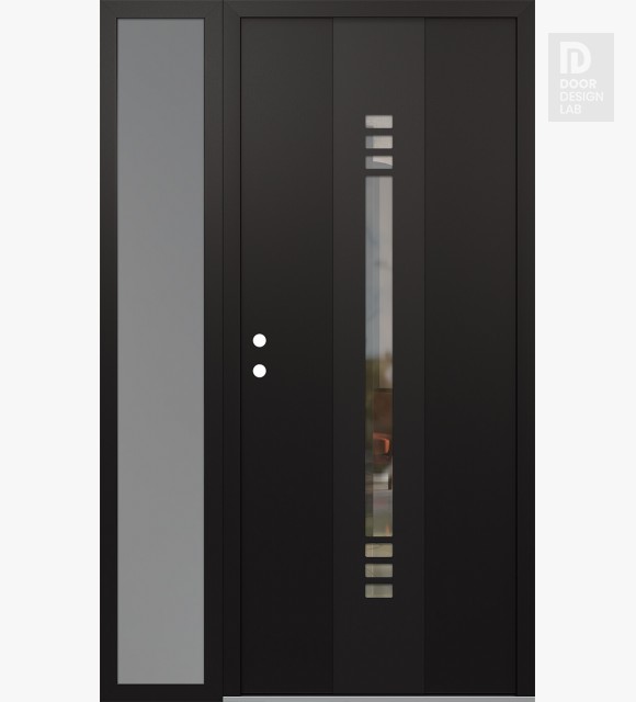 Modern Steel Front Door DIAMOND A5 52" X 80" BLACK/BLACK CLEAR GLASS PANEL BLACK RHI WITH SIDELITE FROSTED GLASS