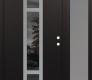 Modern Steel Front Door DIAMOND A9 48" X 80" BLACK/BLACK MIRRORED GLASS PANEL STAINLESS STEEL LHI WITH SIDELITE FROSTED GLASS
