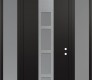 Modern Steel Front Door DIAMOND A10 68" X 96" BLACK/WHITE FROSTED GLASS PANEL STAINLESS STEEL LHI WITH 2 SIDELITES AND TRANSOM FROSTED GLASS
