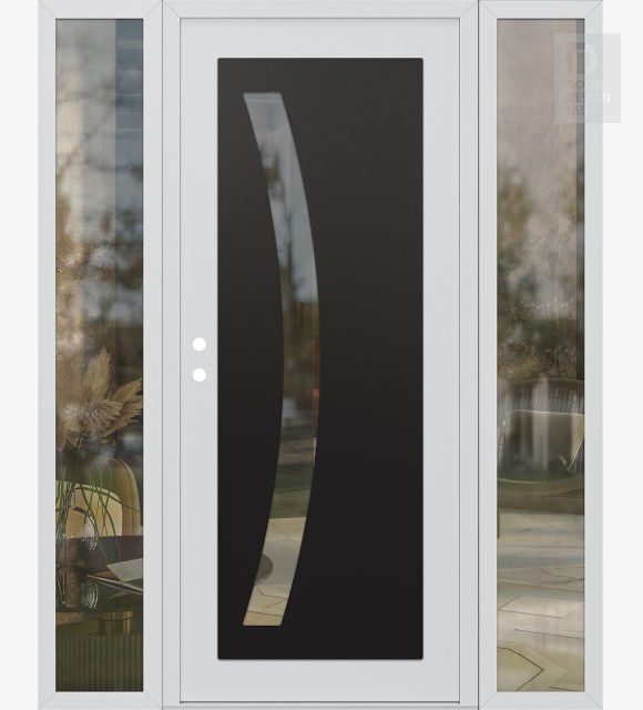 Modern Steel Front Door Diamond C4 64" x 80" white/white clear Glass Panel black RHI with 2 Sidelites clear Glass