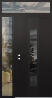 DIAMOND A9 50" X 96" BLACK/BLACK MIRRORED GLASS PANEL BLACK RHI WITH SIDELITE AND TRANSOM CLEAR GLASS