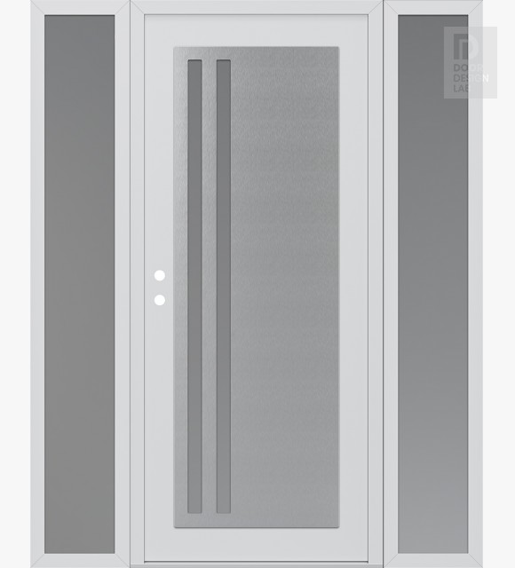 Modern Steel Front Door Diamond C6 60" x 80" white/white frosted Glass Panel stainless steel RHI with 2 Sidelites frosted Glass