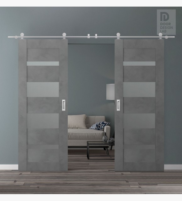 DOUBLE BARN DOOR AVON 07-01 VETRO DARK URBAN 36" X 96" X 1 3/4" STAINLESS STEEL HARDWARE