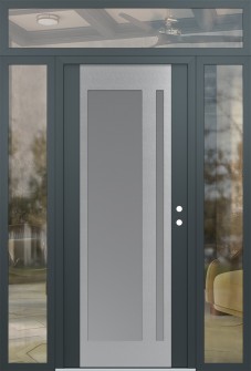 Diamond C15 68" x 96" anthracite/anthracite frosted Glass Panel stainless steel LHI with 2 Sidelites and Transom clear Glass