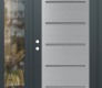 Modern Steel Front Door Diamond C11 52" x 80" anthracite/anthracite frosted Glass Panel stainless steel RHI with Sidelite clear Glass
