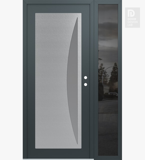 Modern Steel Front Door Diamond C13 50" x 80" anthracite/anthracite frosted Glass Panel stainless steel LHI with Sidelite mirrored Glass