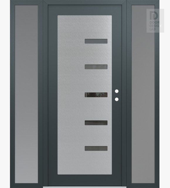 Modern Steel Front Door Diamond C8 68" x 80" anthracite/anthracite mirrored Glass Panel stainless steel LHI with 2 Sidelites frosted Glass