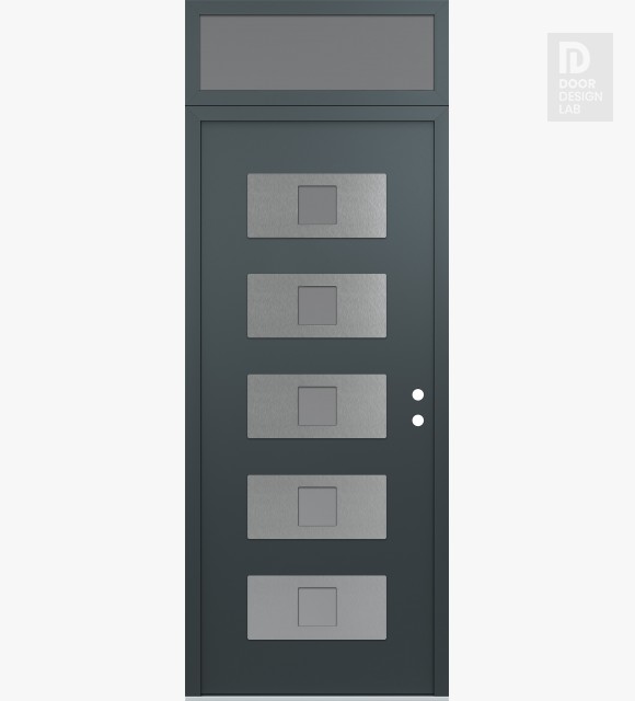 Modern Steel Front Door Diamond D8 36" x 96" anthracite/anthracite frosted Glass Panel stainless steel LHI with Transom frosted Glass