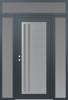 Diamond C6 68" x 96" anthracite/anthracite frosted Glass Panel stainless steel RHI with 2 Sidelites and Transom frosted Glass