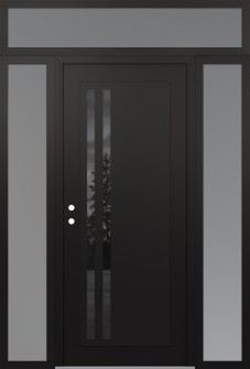 Diamond C6 68" x 96" black/black mirrored Glass Panel black RHI with 2 Sidelites and Transom frosted Glass