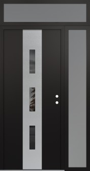 DIAMOND A7 48" X 96" BLACK/BLACK MIRRORED GLASS PANEL STAINLESS STEEL LHI WITH SIDELITE AND TRANSOM FROSTED GLASS