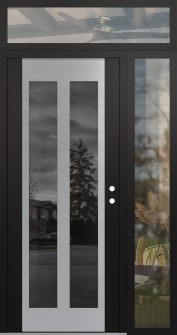 Diamond C14 52" x 96" black/black mirrored Glass Panel stainless steel LHI with Sidelite and Transom clear Glass