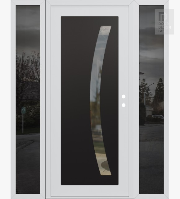 Modern Steel Front Door Diamond C4 64" x 80" white/white clear Glass Panel black LHI with 2 Sidelites mirrored Glass