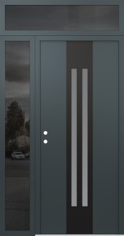 DIAMOND A8 50" X 96" ANTHRACITE/ANTHRACITE FROSTED GLASS PANEL BLACK RHI WITH SIDELITE AND TRANSOM MIRRORED GLASS