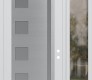 Modern Steel Front Door Diamond C3 50" x 96" white/white frosted Glass Panel stainless steel LHI with Sidelite and Transom clear Glass