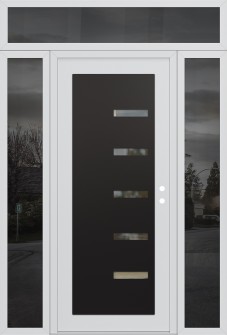 Diamond C8 64" x 96" white/white clear Glass Panel black LHI with 2 Sidelites and Transom mirrored Glass