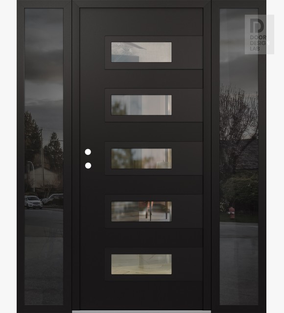 Modern Steel Front Door Diamond D3 60" x 80" black/black clear Glass Panel black RHI with 2 Sidelites mirrored Glass