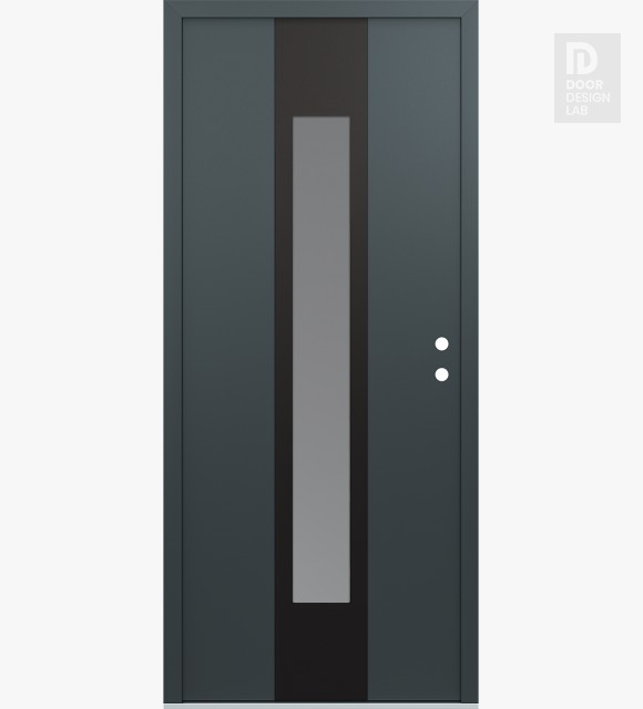 Modern Steel Front Door DIAMOND A1 36" X 80" ANTHRACITE/ANTHRACITE FROSTED GLASS PANEL BLACK LHI