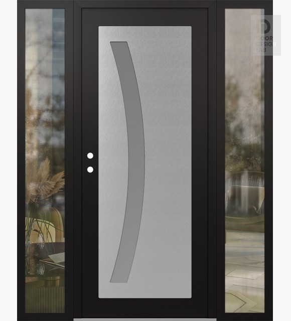 Modern Steel Front Door Diamond C4 60" x 80" black/white frosted Glass Panel stainless steel RHI with 2 Sidelites clear Glass