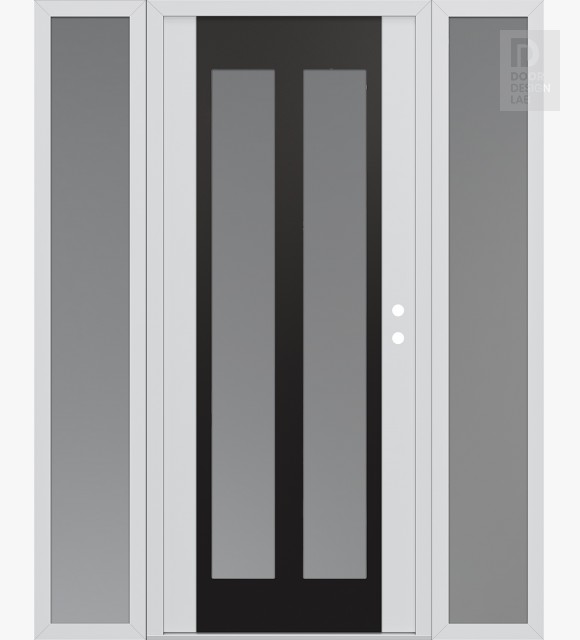 Modern Steel Front Door Diamond C14 68" x 80" white/white frosted Glass Panel black LHI with 2 Sidelites frosted Glass