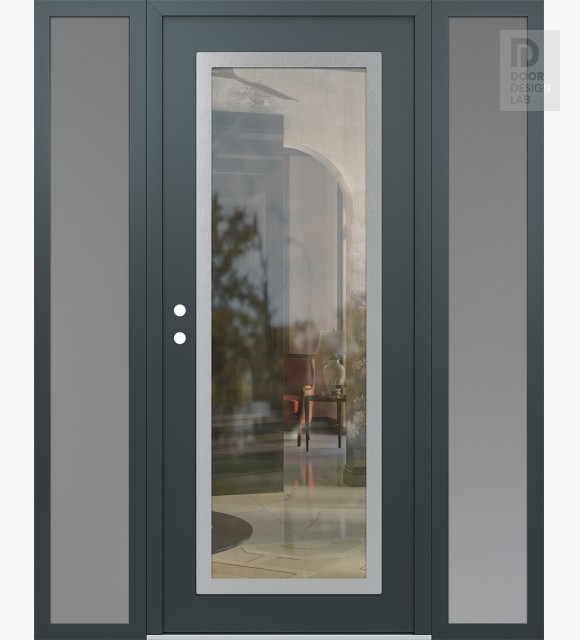 Modern Steel Front Door Diamond C1 64" x 80" anthracite/anthracite clear Glass Panel stainless steel RHI with 2 Sidelites frosted Glass