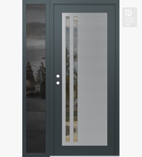 Modern Steel Front Door Diamond C6 48" x 80" anthracite/anthracite clear Glass Panel stainless steel RHI with Sidelite mirrored Glass
